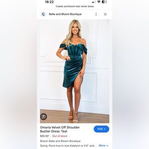 Velvet Off-Shoulder Dress in Teal